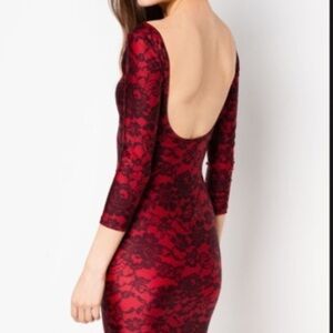 American Apparel Red Lace-Pattern Bodycon Dress